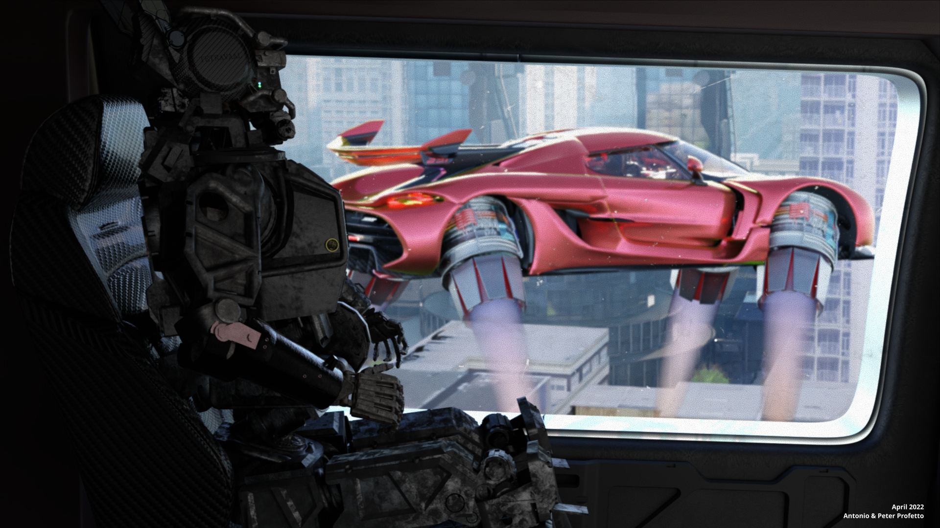 City View with flying car and Chappie